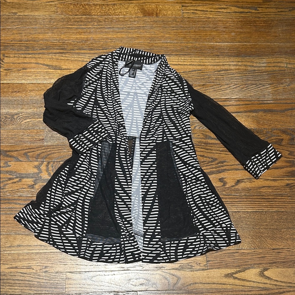 Frank Lyman Design Black and White Patterned Cardigan Wrap